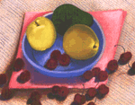 pears in a blue bowl